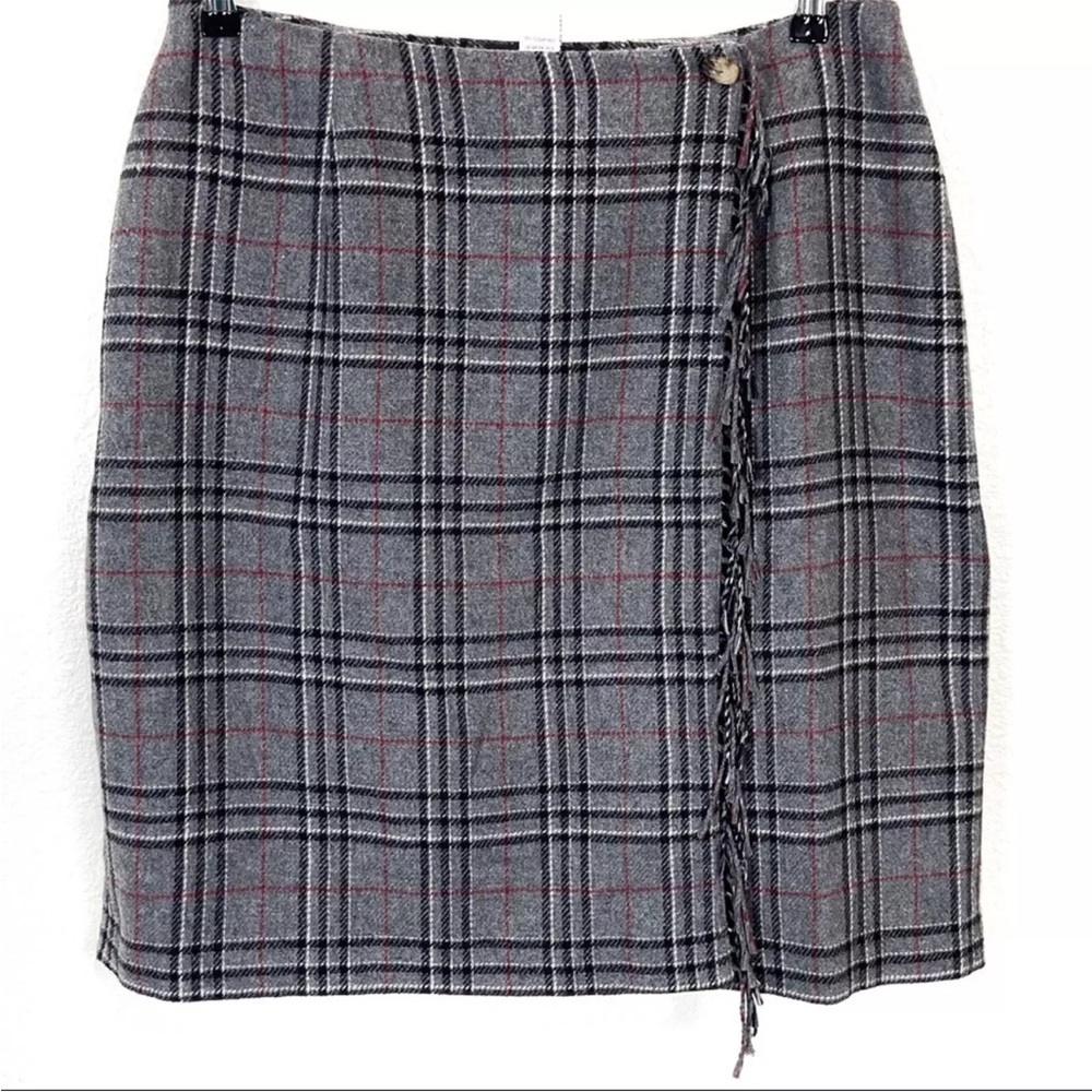 Sag Harbor Skirt Preppy Plaid Women Size 10P Vintage Wool Blend Faux Wrap 90s